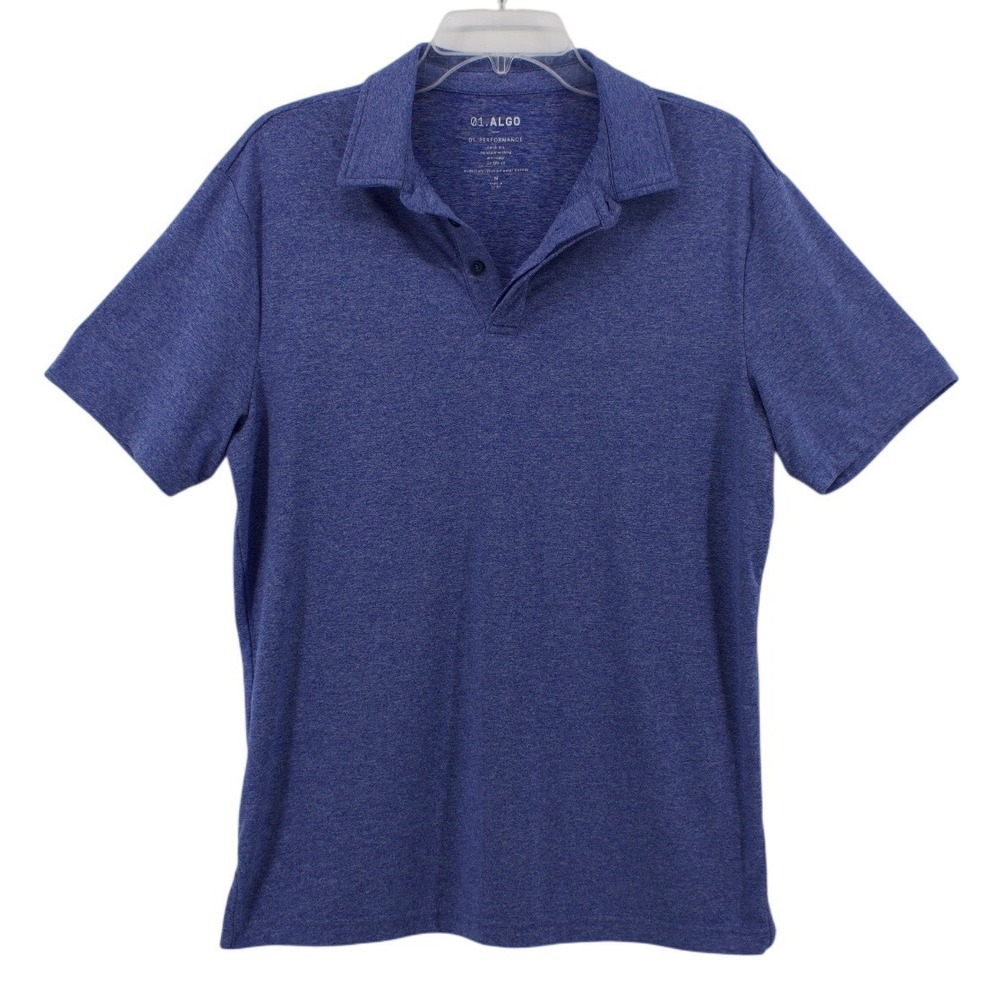 01.ALGO Polo Shirt Mens Medium Blue Performance Short Sleeve Quick Dry Stretch